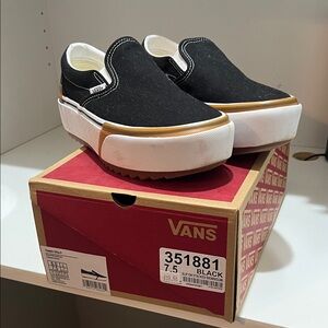 Vans Black and Gold Slip-On Shoes